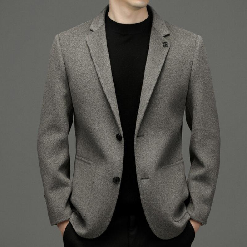 

Двусторонний шерстяной повседневный мужской костюм весенне-осеннего сезона, небольшой утепленный деловой джинсовый костюм, корейская версия, повседневный пиджак