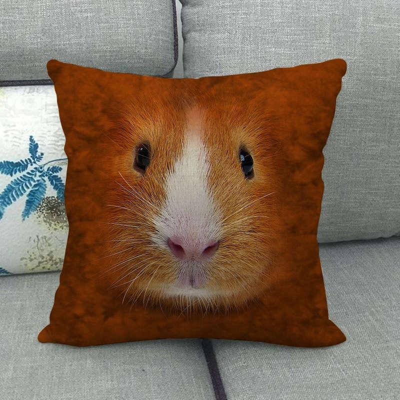 Realistic Animal Face Cushion Cover 2D Flat Print Cat Pig Orangutan Peach Skin Pillowcase For Sofa Living Room Home Decor 45X45