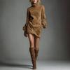 Autumn 2025 Suede High Neck Pocket Mini Dress