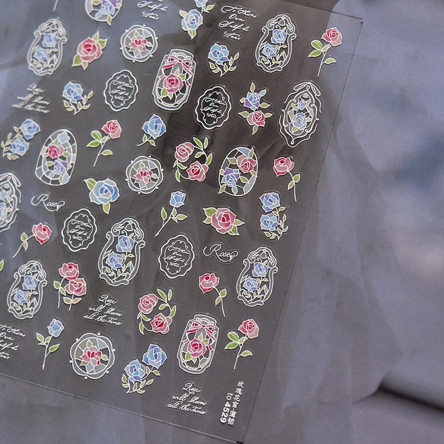 5D Gold Stamping Butterfly Vintage Border Nail Art Stickers Hearts Stars Moon Shiny Metal Elegant Self Adhesive Manicure Decal