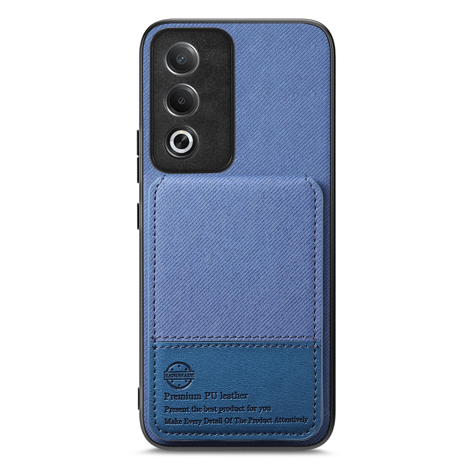 

For Oppo A3x 4G Case Cloth Texture Leather+PC+TPU RFID Blocking Phone Cover with Card Holder Blue