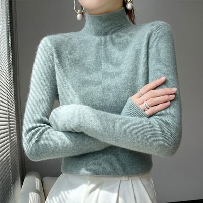 Damen-Oberteile, halbhoher Kragen, lange Ärmel, schmale Passform, Strickoberteile, gerippter Besatz, einfarbiger Pullover für den Alltag