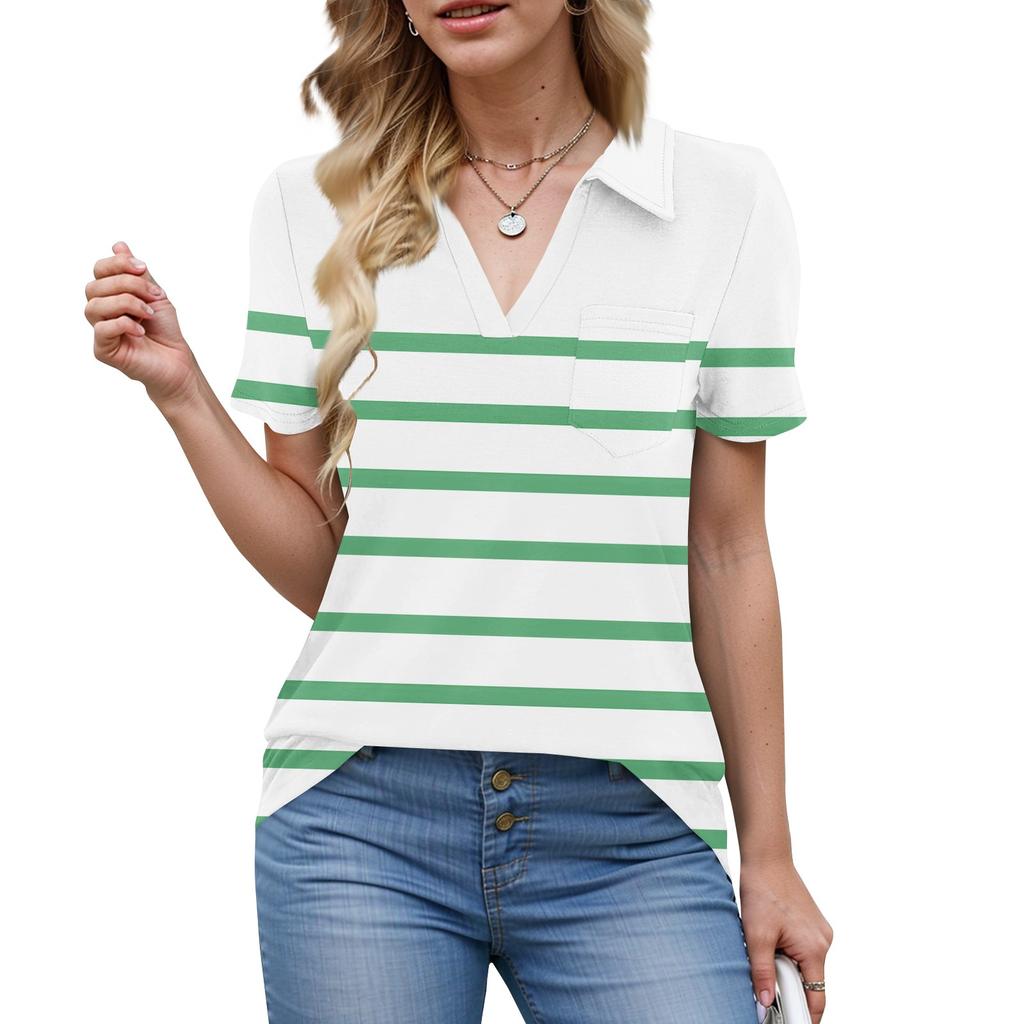 Damen Bluse Sommer Business Casual Arbeitstops Kurzarm Button-Down-Kragen V-Ausschnitt Bluse T-Shirt