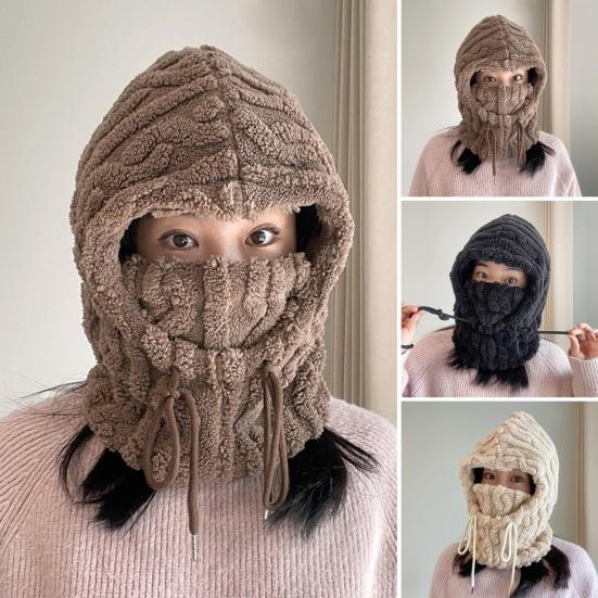 Winter Hat Scarf Combo Fleece Neck Warmer with Ear Protection Knitted Sherpa Hood Windproof Ski Face Covers Stretchy Beanies