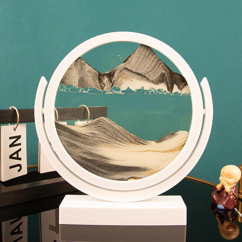 Rotatable Sandscape Moving Sand Art Picture Round Glass Deep Sea 3D Hourglass Quicksand Flowing Sand Painting Home Decor Gifts