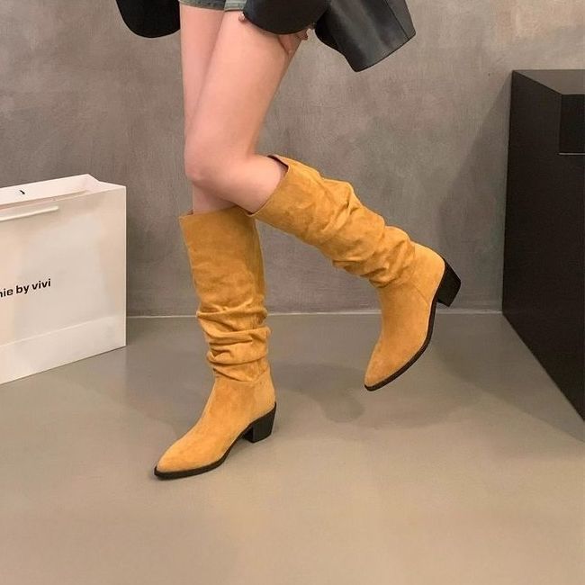 Pointed high-heeled khaki stacking boots women's shoes 2025 new spring and autumn winter thin long knight boots