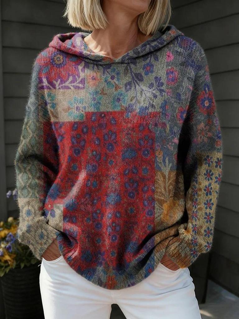 Maglione Oversize da Donna con Cappuccio e Maniche Lunghe Pullover Gotico Stampato con Teschio 3D Streetwear Caldo Maglione a Maglia