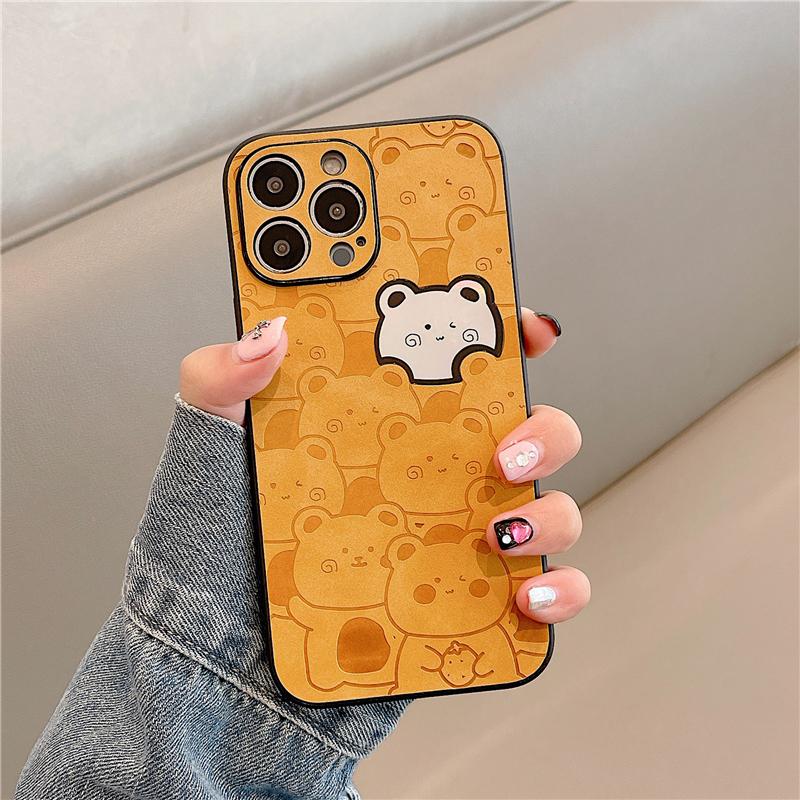 Cute Laser Bear Cartoon Phone Case For Iphone 13 14 12 11 Pro Max Xs Xr X Pu Leather Shockproof Protective Back Cover