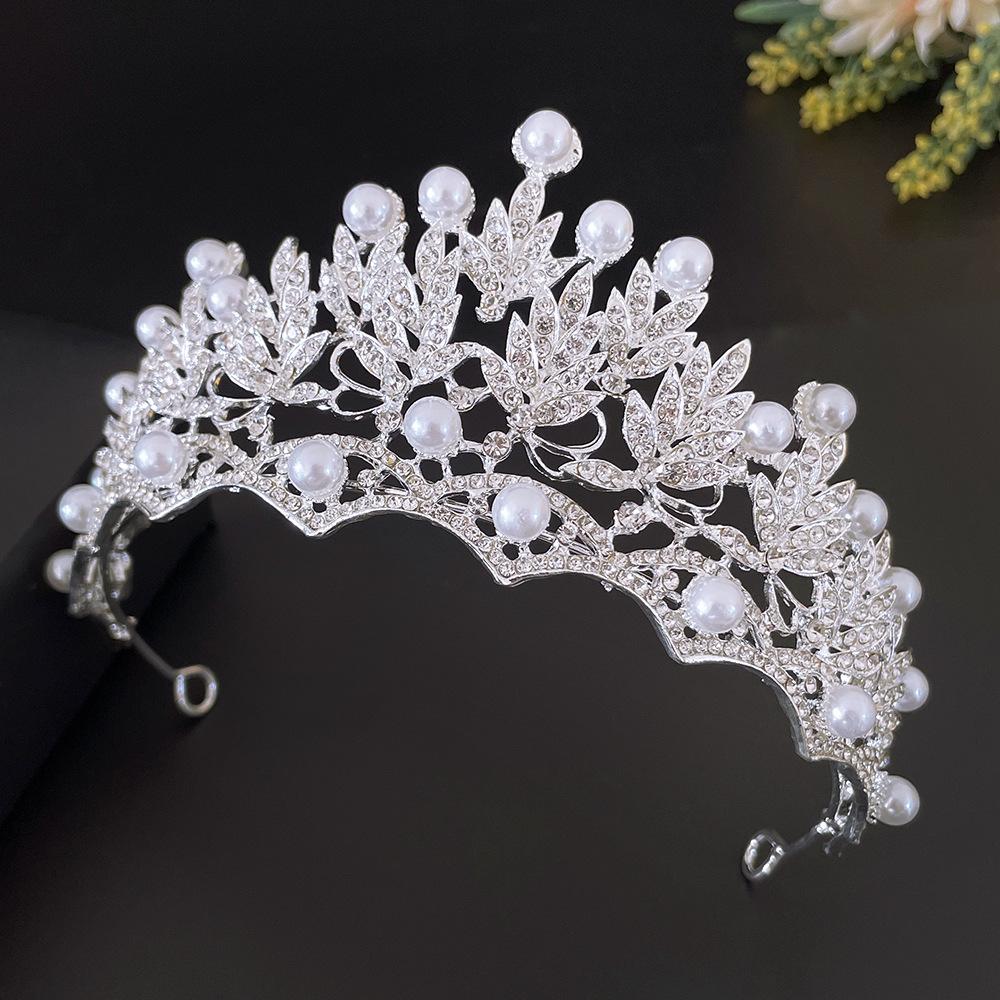 Bridal Highlight Pearl Crown Korean Rhinestone Bridal Tiara Wedding Gauze Jewelry Accessories Birthday Party Crown