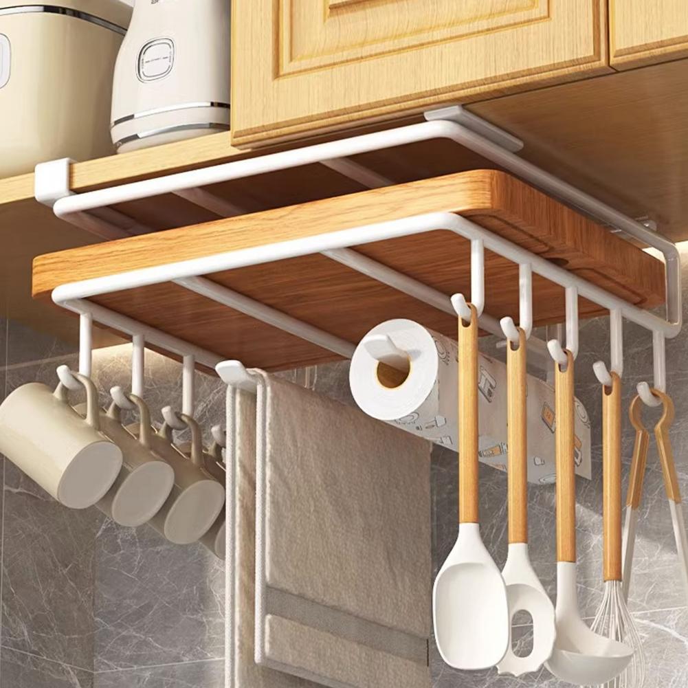 Kitchen Hanging Organizer Rack Strong Load-bearing Storage Rack With Hooks Sturdy Space-efficient Shelf Lid Storage Holder