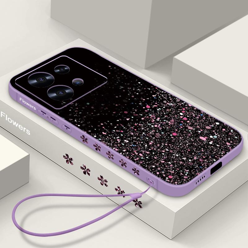 Sequin Pattern Lanyard Phone Case For Xiaomi Poco F6 X6 X5 13T Pro Redmi Note 13 14 4G 15 14 12 13 Pro Plus 5G Soft TPU Cover