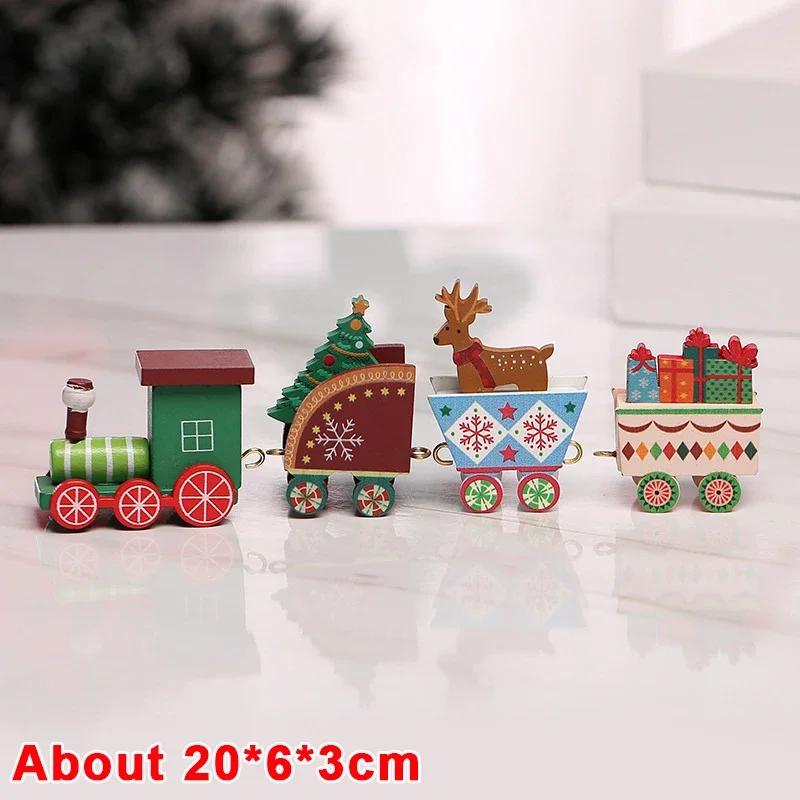 Wooden Christmas Train Ornament Plastic Mini Christmas Train Toys Festival Party Decoration Xmas Table Ornaments New Year Gifts