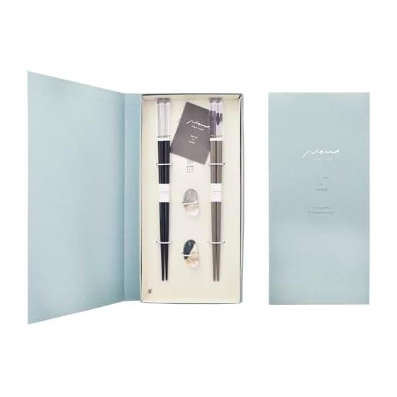 Ishida 23cm Clair Chopsticks, Blue x Gray, Square Tip, Dishwasher Safe, with Glass Chopstick Rest