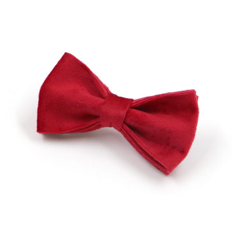 Red Velvet Dog Collar, Leash & Bow Tie Set with Flower Accent M