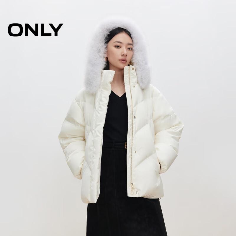 ONLY Women s 90% White Duck Down Detachable Fur Collar Puffer Jacket XL