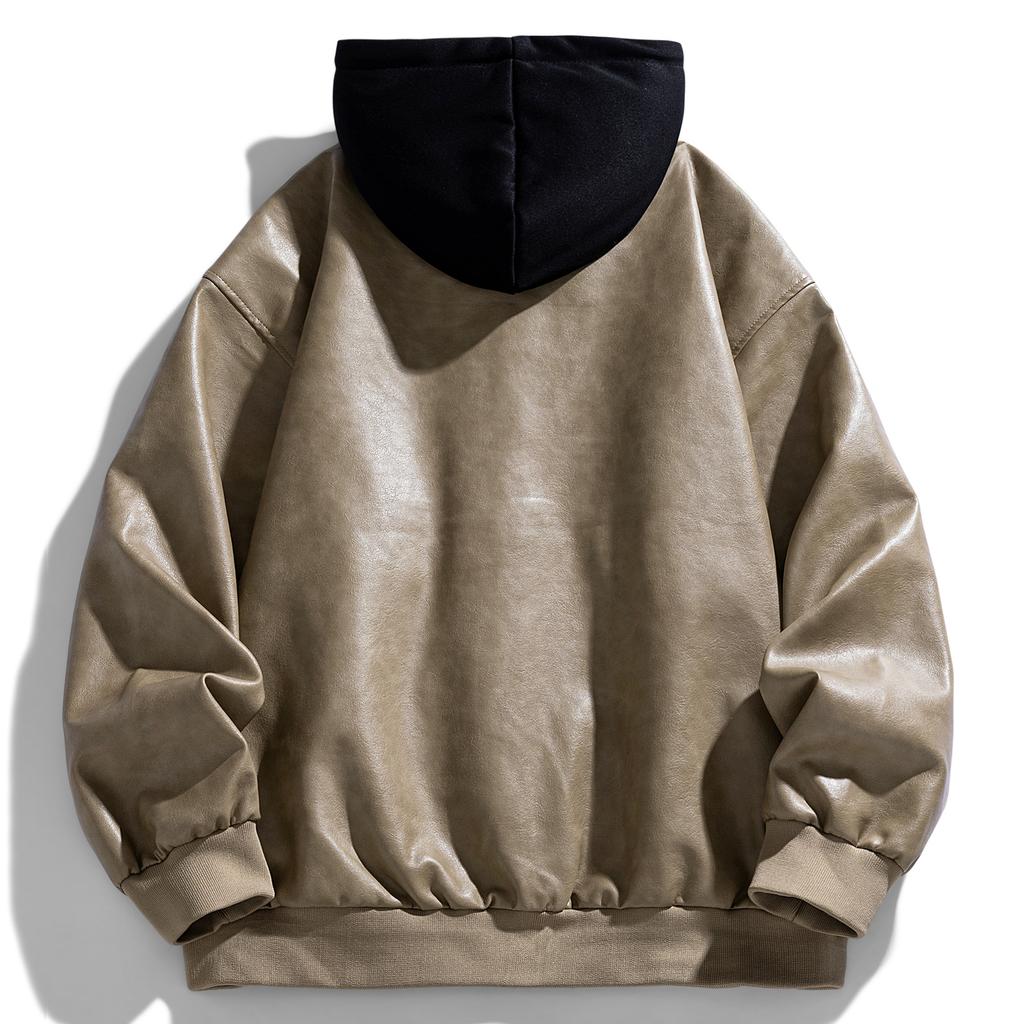 Fake Two-piece American Retro Leather Jacket for Men's Spring and Autumn New Style High Street Pussy