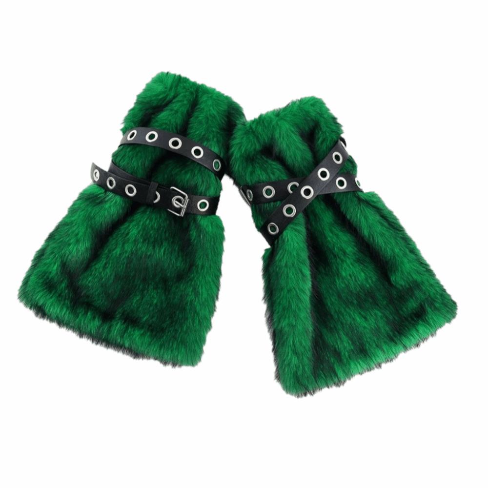 Y2K Faux Fur Leg Warmers Super Soft Fuzzy Boot Cuffs Fashion Faux Furry Belt Halloween Party
