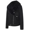 Women’s Faux Fur Coats 2 Way Wear Outfit Detachable Fur Collar Zipper Jacket Matte Faux Suede Crop Top Stylish Motobike Wear