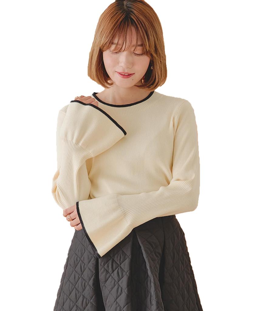 Titibait Crew Neck Bell Sleeve Knit White (ACXP3773), Women's, Medium,