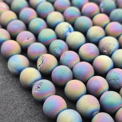 Natural Gemstone Druzy Agate Beads, Multi-Color Smooth Round, Matte Finish, 6mm 8mm 10mm Size Beads, Full Strand 14-15 Inch, Great for Jewelry Making