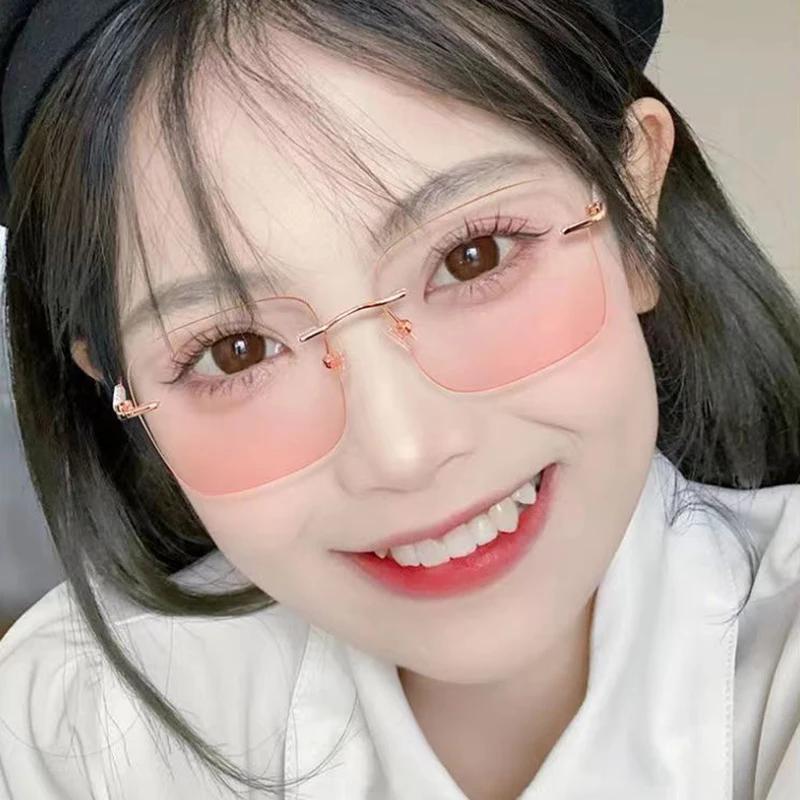 Transparent Computer Glasses No Frame For Women Anti Blue Light Square Eyewear Blocking Glasses Optical Spectacle Eyeglass