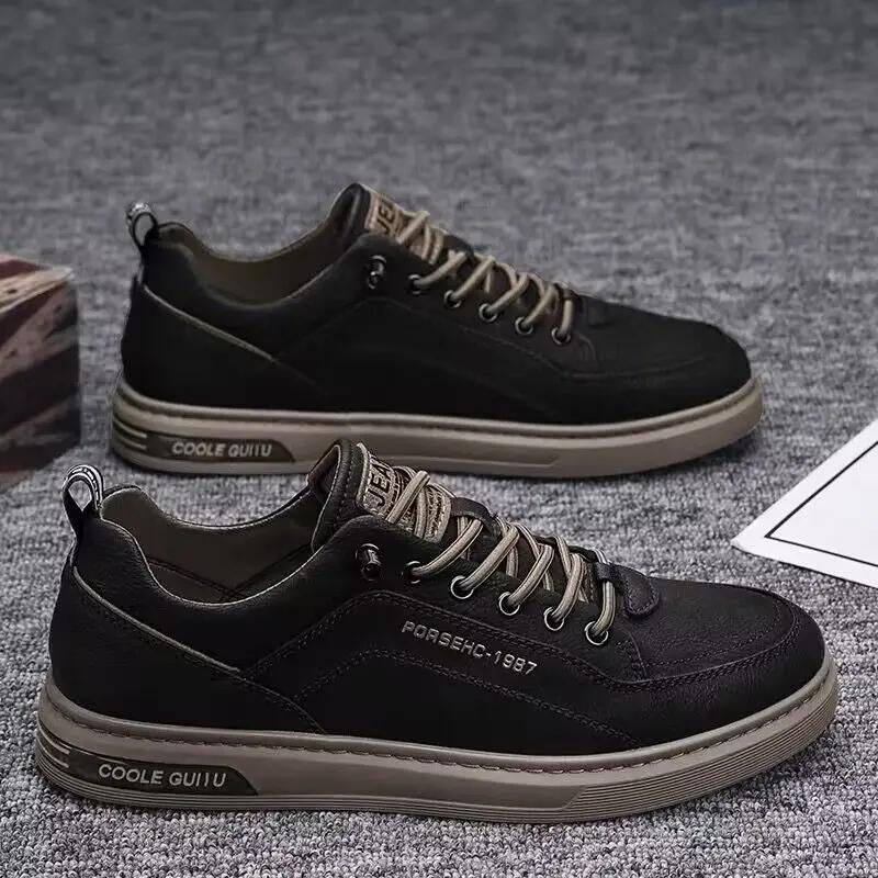 Men's Thick Sole Sneakers Designer Sports Shoes Fashion Casual Fiber Leather Breathable Height Increase Flat Thick Sole Shoes