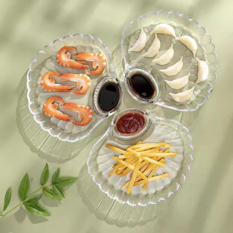 Household Dumpling Plate with Vinegar Dish and Separate Serving Plate, Transparent Scallop Dumpling Storage Plate, Kitchen Dumpling Plate