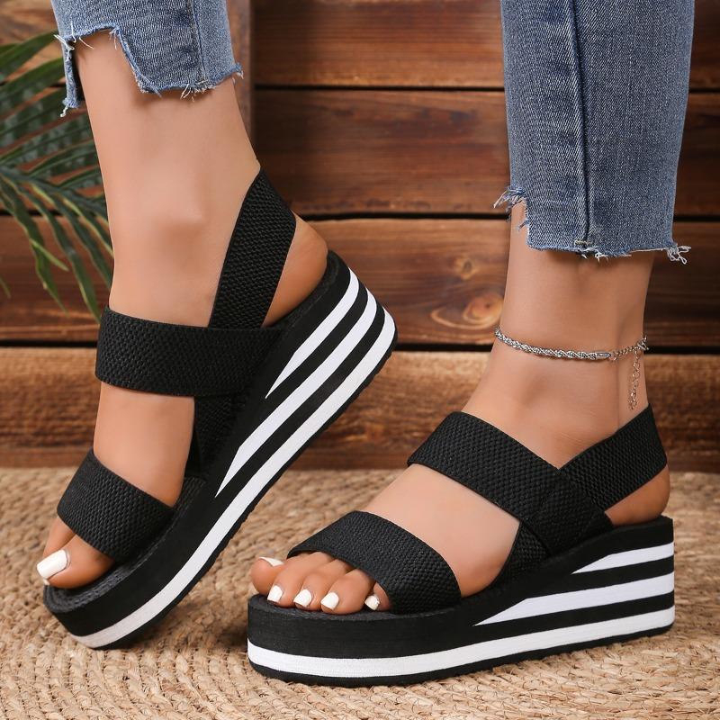 Damen Slingback Keilsandalen Outdoor Sommer Leichte Pantoletten Einfarbig Dicke Sohle Damen Hausschuhe Weibliche Römersandalen