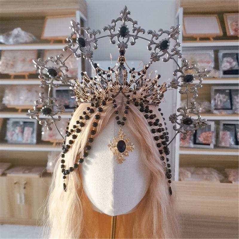 Blingbling Crown Hair Hoop Girl Halloween Party Elegant Pageant Water Drop Bead Girl Coronet Costume Headwear