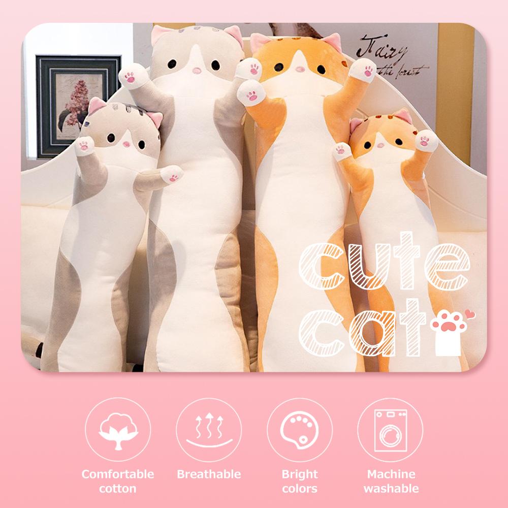 Throw Pillow  Cute Cartoon Long Cat Shaped Doll  Plush  Sleeping Decorative Gift