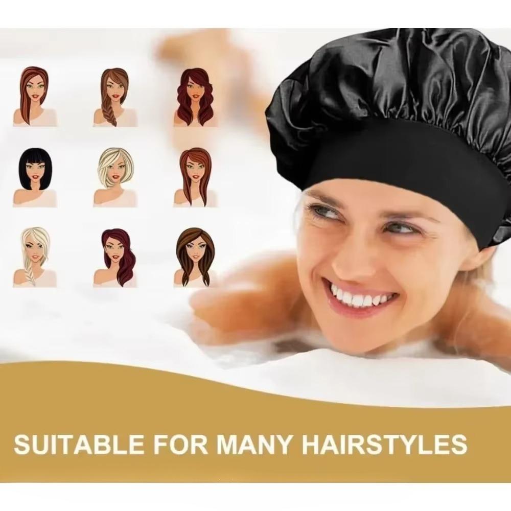 1 PC Satin Wide Brim Nightcap Silky Bonnet Hair Wrap for Sleeping Sleep Cap with Elastic Soft Band Shower Cap Silk Bonnet