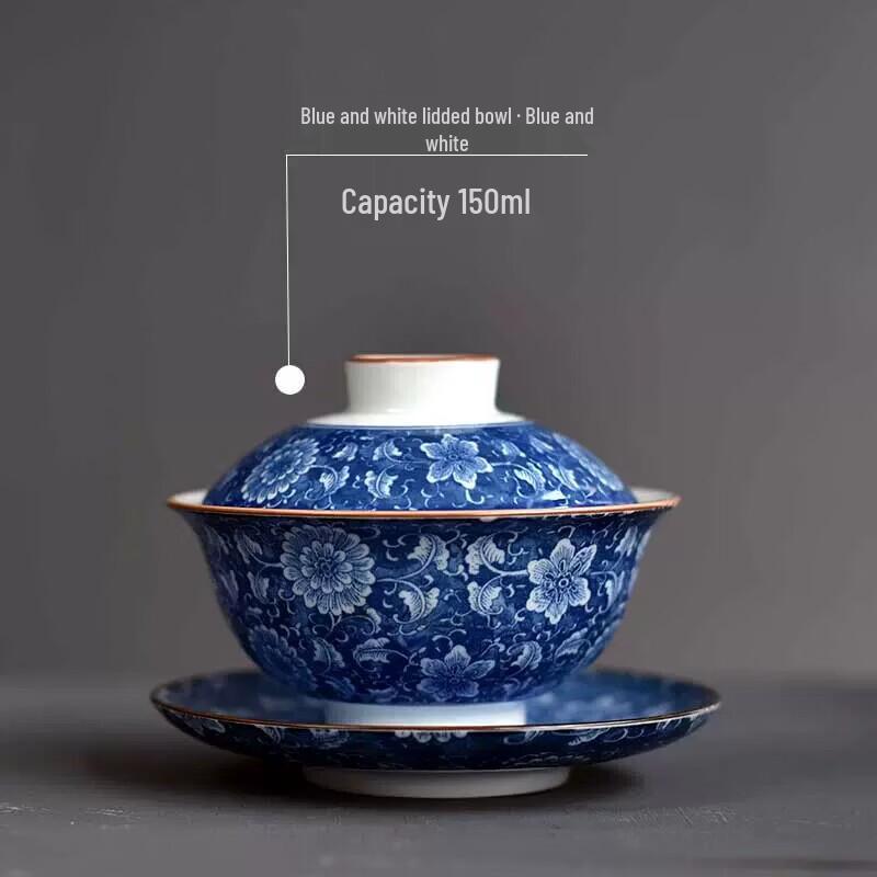 Yuluo Qinghua Hand-Painted Ceramic Gaiwan