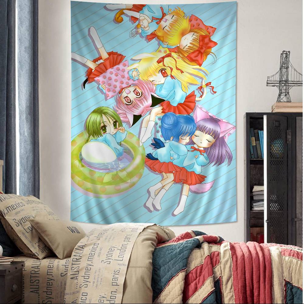 Tokyo Mew Mew Anime Colorful Tapestry Wall Hanging Hippie Flower Wall Carpets Dorm Decor Wall Art Decor