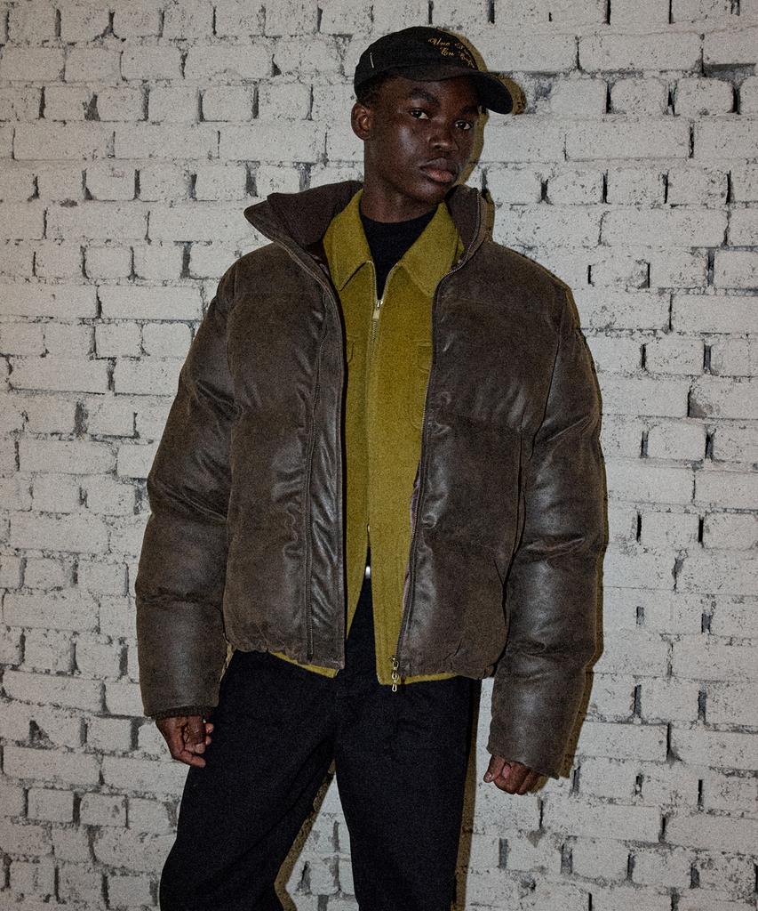 Pealp Vintage Faux Leather Padded Jacket 28(Brown)
