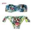 Tropical Set Bikini Green Leaf Printed Halter Swimsuit Low Brazilian Swimwear