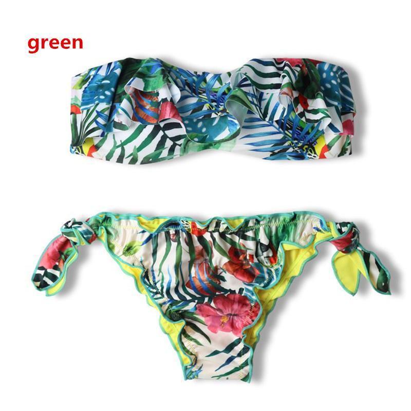 Exquisite Tropical Bikini Set With Green Leaf Print For Stylish Summer Swimwear