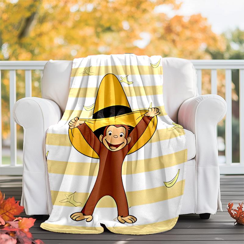 Curious George printed throw blanket—lightweight,soft,warm;versatile blanket for all seasons—perfect as &air-conditioning throw,nap blanket