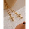 Yhpup Shiny Cubic Zirconia Cross Pendant Necklace 18K Gold Color PVD Plated Fashion Trendy Casting Technology Popular Jewelry