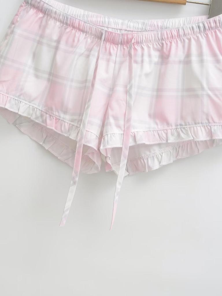 American Spicy Girl Plaid Lace-Up Low-Waist Sports Shorts