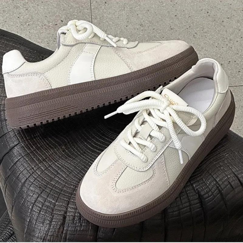 Fashion Retro Cowhide Casual Platform Board Shoes for Women Designer Soft-soled Women's Vulcanized Shoes Fashion Light Sneakers Female