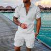 2025 summer men's 3D digital printing short-sleeved polo fashion sports and leisure suit foreign trade men's solid color