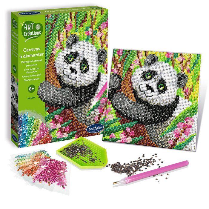 Création à base de mini strass - SENTOSPHERE - Art & Créations - Canevas à Diamanter - Panda - Dès 8 ans