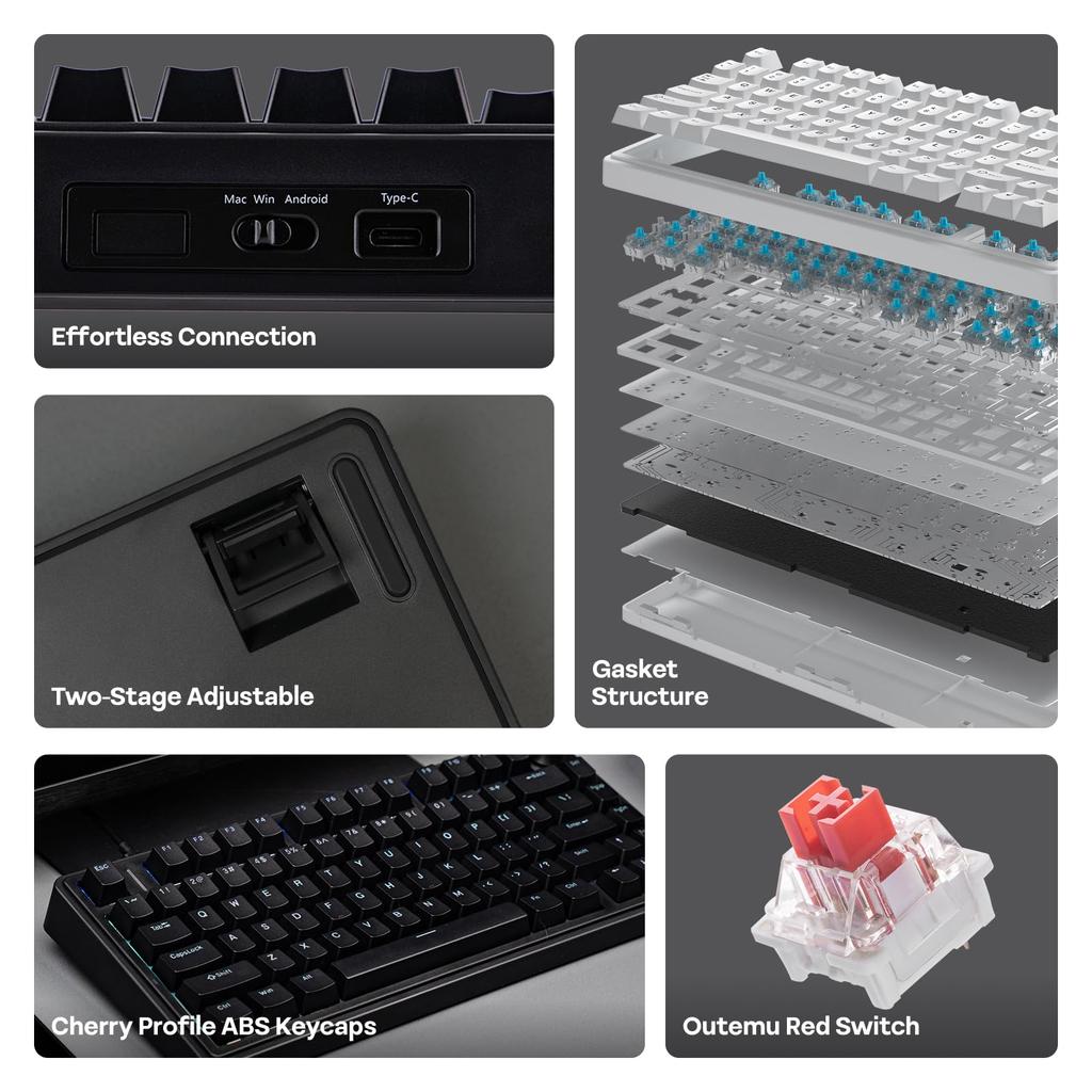 EPOMAKER AULA F75 Wired Gaming Keyboard, Tenkeyless, 75% Red Switches, with Knobs, Light-Transparent ABS Keycaps, Hot-Swappable, Creamy Backlit