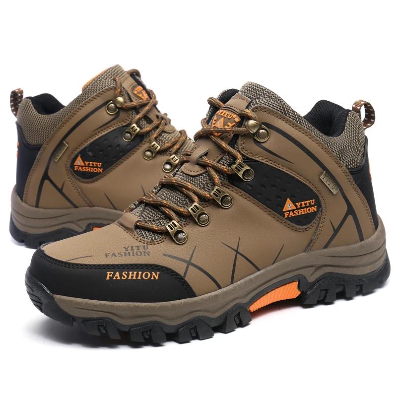New High Quality Leather Hiking Shoes Durable Outdoor Sport Men Trekking Leather Shoes Lace-Up Climbing Hunting Sneakers