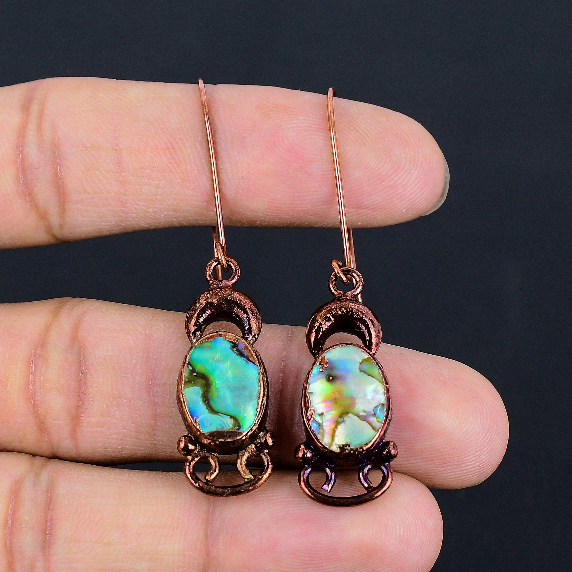 

Abalone Shell Copper Electroformed Earrings, Handmade Gemstone Earrings Jewelry, Gifts For Wife Brand New Earrings 2.55 Inches