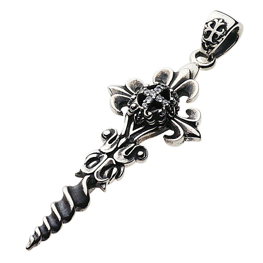 

Gothic Cross Sword Pendant Onyx White Zirconia 925 Silver p0249 [Cenote] [Silver Accessories]