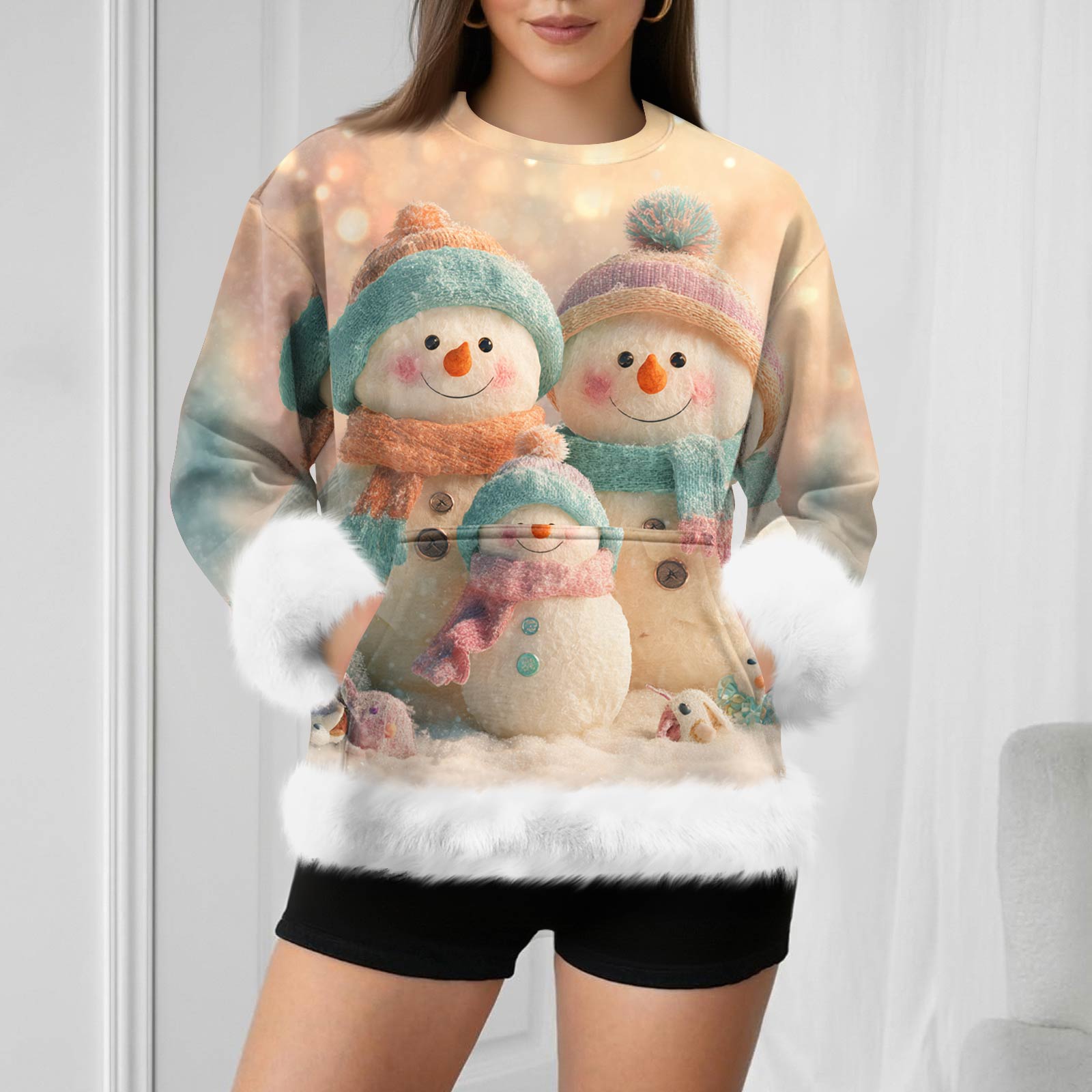 

Женский повседневный свитшот с длинными рукавами и принтом снеговика на Рождество XXL