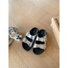 Sheepskin version~ Height increase 3.5cm~ Lazy round head double buckle with beach wear cool slippers