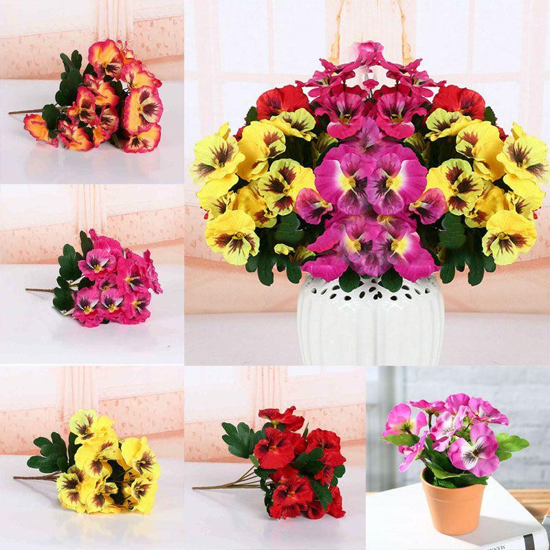 Luxuriöser künstlicher 10-köpfiger künstlicher Stiefmütterchen-Seidenblumenstrauß für Heim- und Hochzeitsdekoration