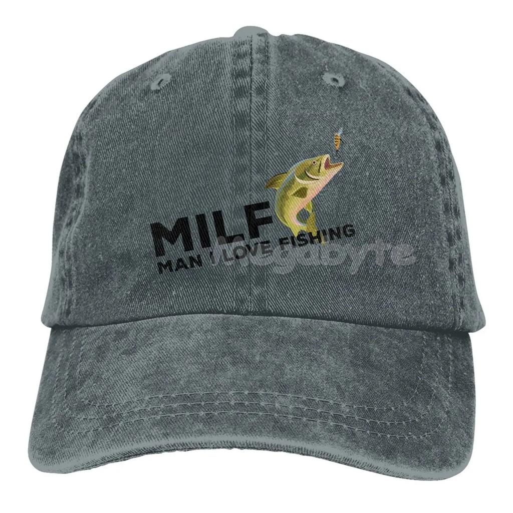 Milf Man. I Love Fishing Hat Men Women Adjustable Trucker Fashion Washed Denim Caps for Outdoor Black Baseball Cap